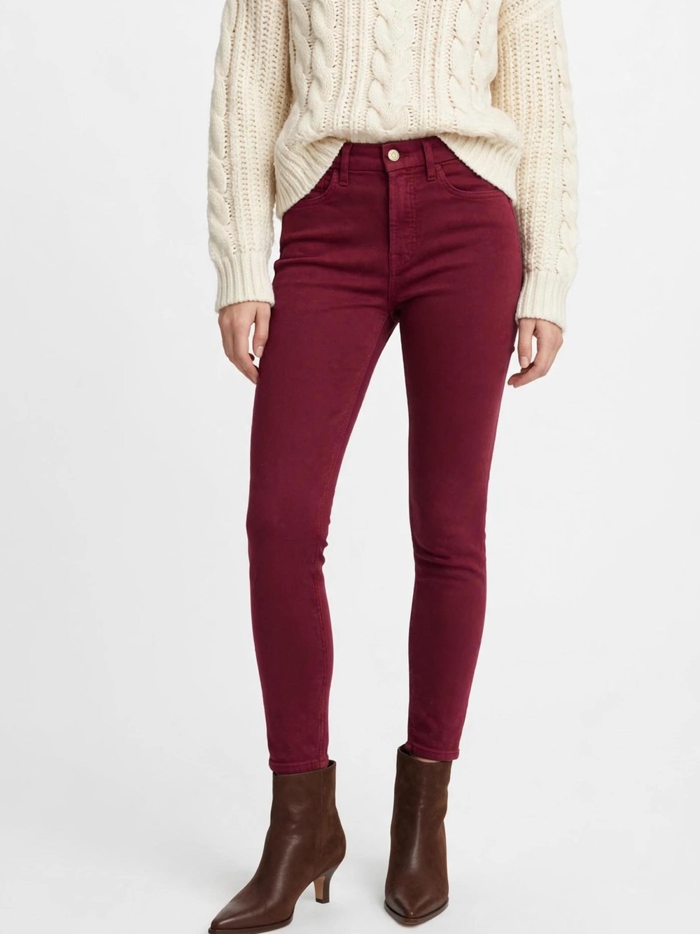 NWT Jen7 by 7 For All Mankind Ankle Skinny Jeans 4P Burgundy EnhanceME Petite